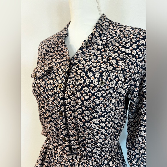 Angie 3/4 Sleeve Neutral Floral Dress w Pockets - Picture 6 of 11